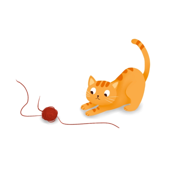 玩毛线团的萌宠猫咪手绘设计