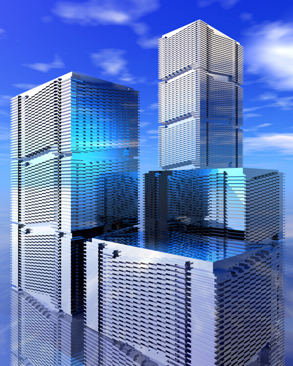 商業(yè)空間樓房建筑效果圖高樓大廈高科技區(qū)水滴科幻
