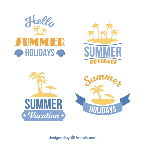 四个夏季主题贴纸图标