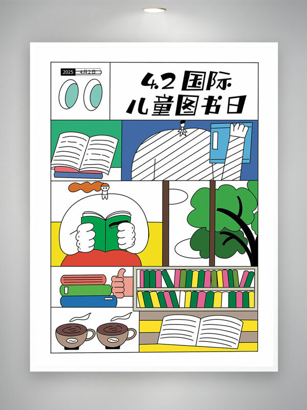 簡約亮色圖書元素國際兒童圖書日海報(bào)