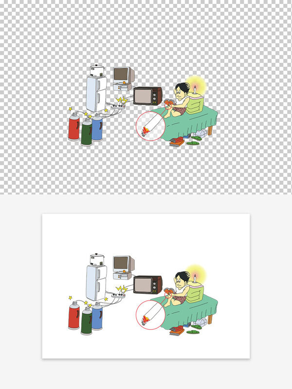 宿舍的火災隱患和卡通消防知識插畫
