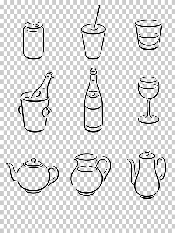 簡(jiǎn)約風(fēng)格創(chuàng)意黑白線條簡(jiǎn)筆畫餐飲用具設(shè)計(jì)