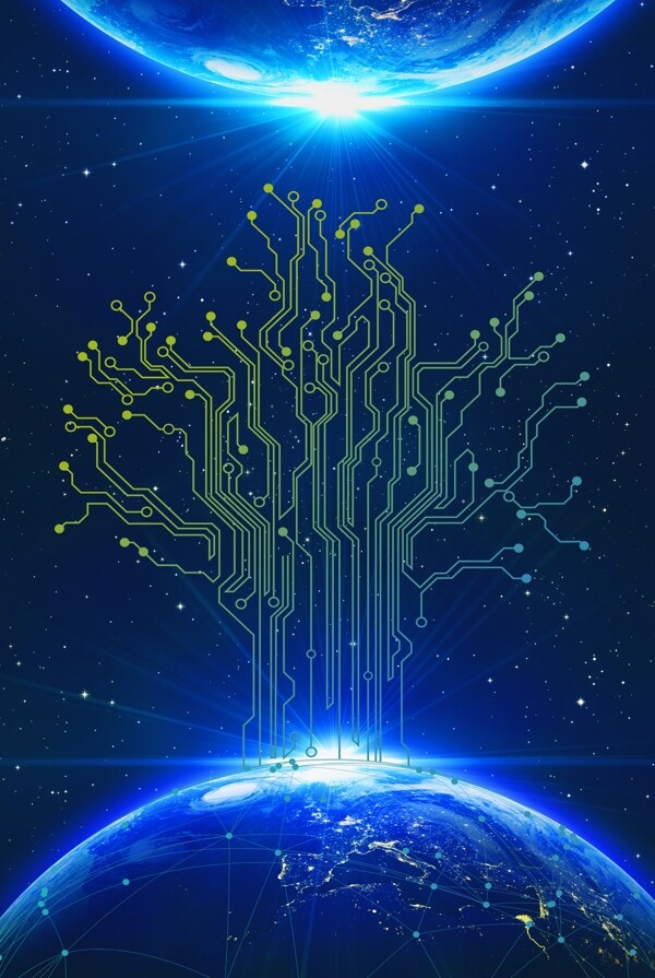 商务科技蓝色星球科技树背景