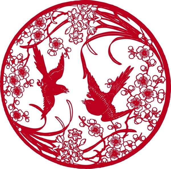 梅花剪紙圖案02矢量素材