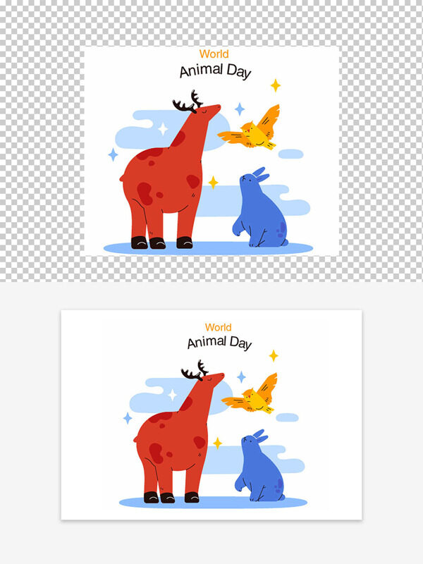 世界動物日簡約設計手繪彩色動物插畫