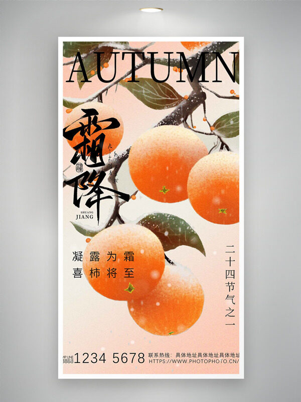 簡(jiǎn)約風(fēng)格霜降節(jié)氣手繪柿子圖案海報(bào)