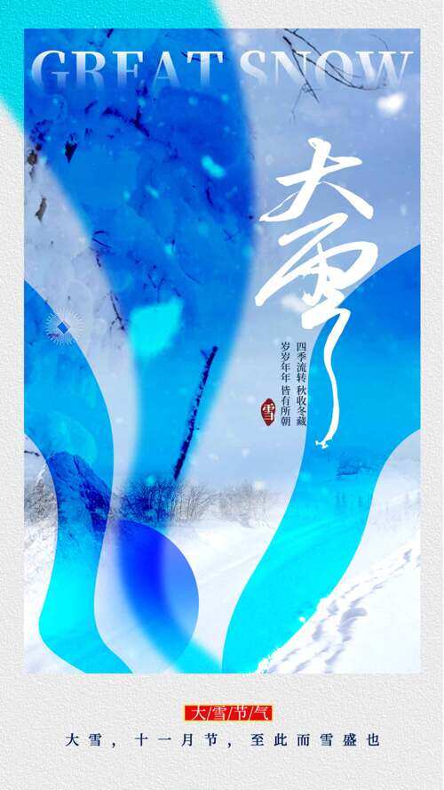創(chuàng)意藍色主題大雪節(jié)氣戶外雪景海報