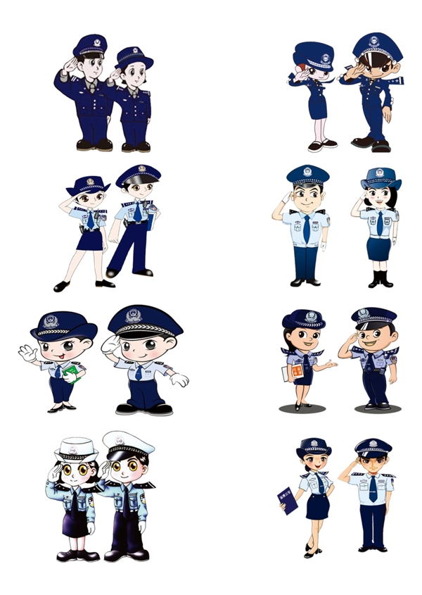 卡通警察装饰图案元素集合