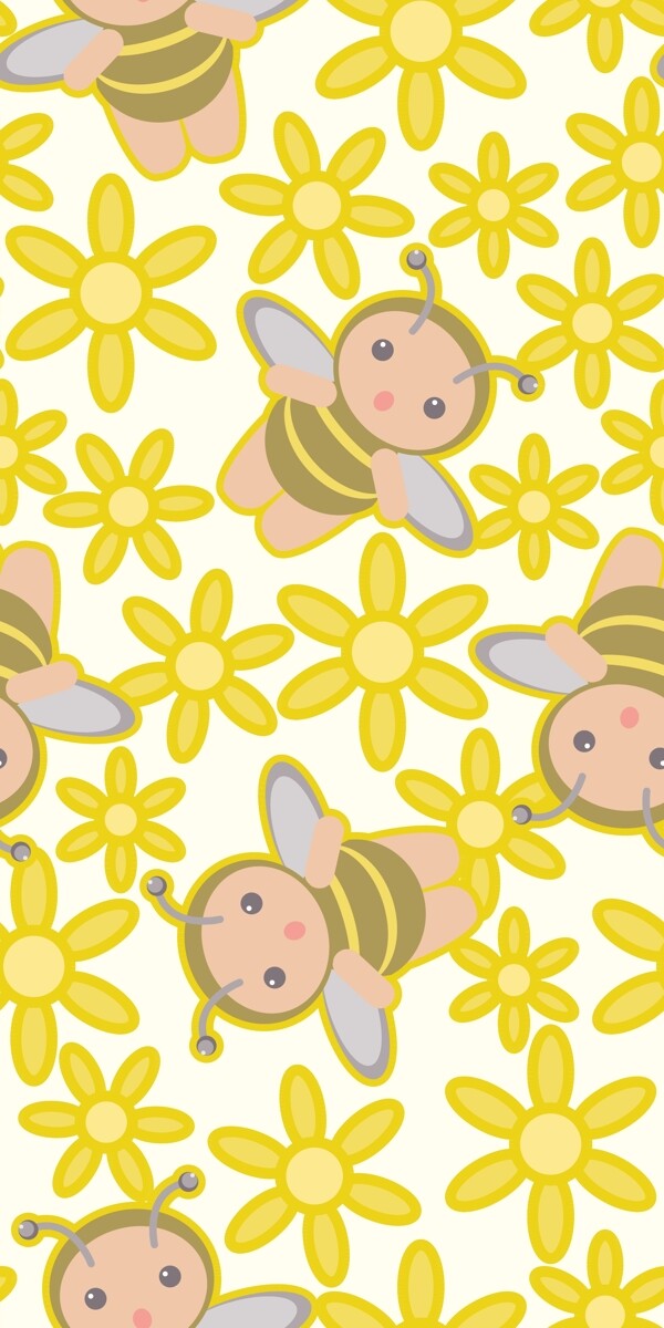 可爱的蜜蜂花连续背景矢量3