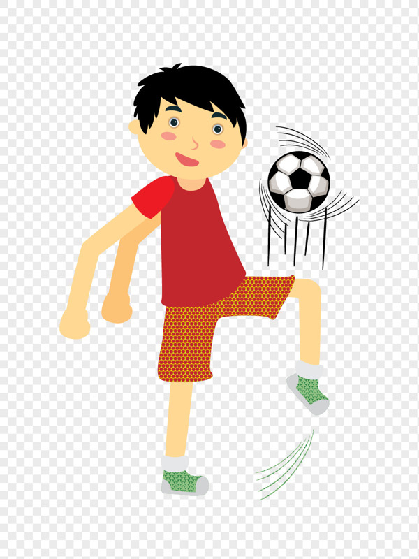 卡通踢足球的小男孩矢量图