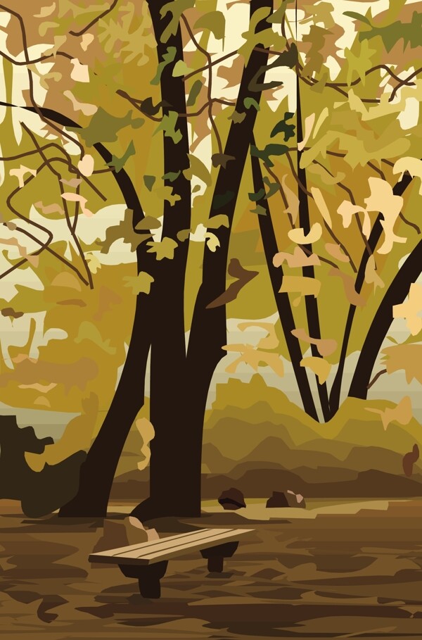 矢量秋天树林风景图片