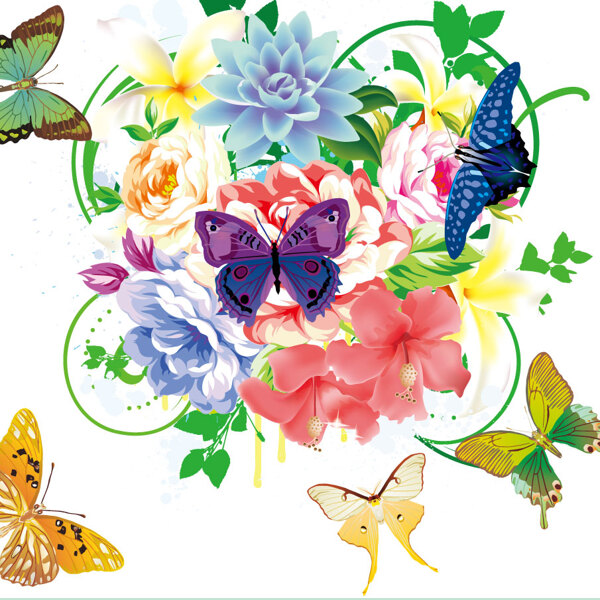 花卉蝴蝶矢量素材装饰图案