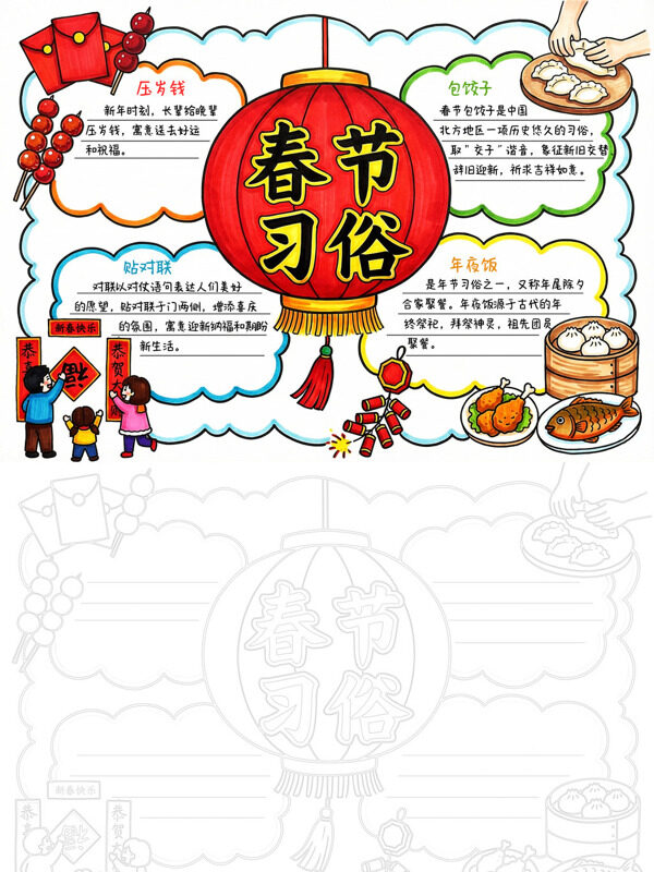 小清新精美春节习俗春节习俗手抄报