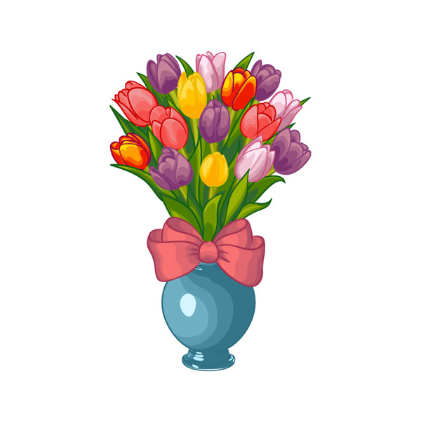 矢量彩色花朵花瓶元素
