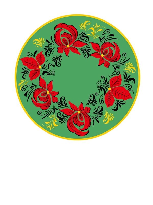  传统 欧式俄式 圆形花卉图案背景贴图 绿地六片红花