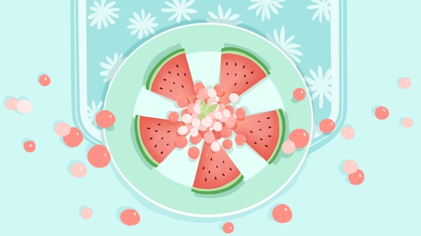清新食物夏天的味道小清新夏天的西瓜插画插图