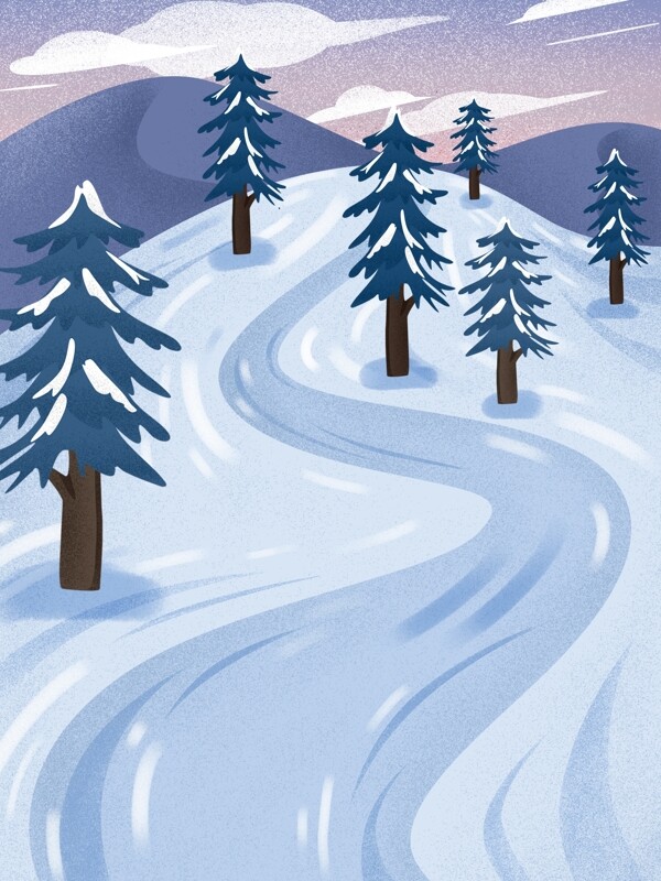 手绘冬季树林滑雪场背景