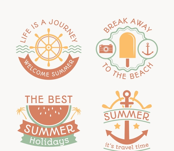 4款创意夏季沙滩度假标签矢量图