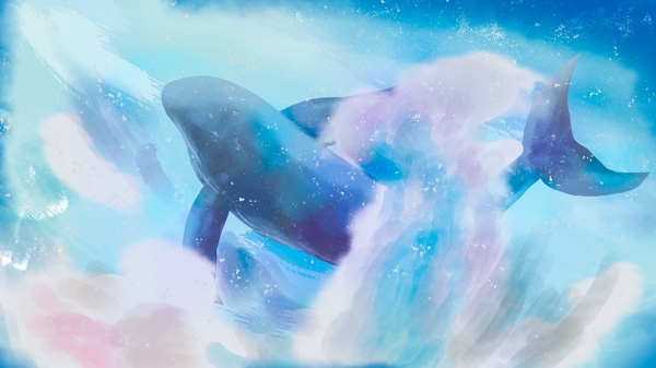 水彩海洋蓝鲸背景素材