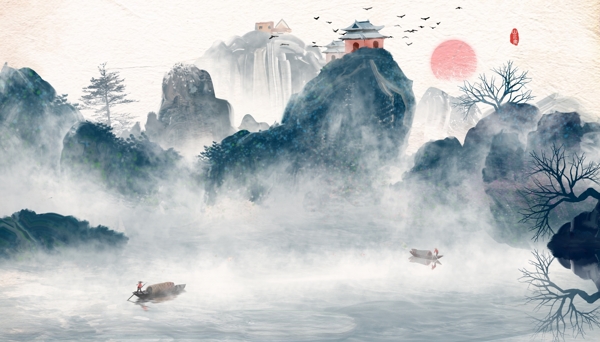 山水國風古風傳統(tǒng)背景素材圖片