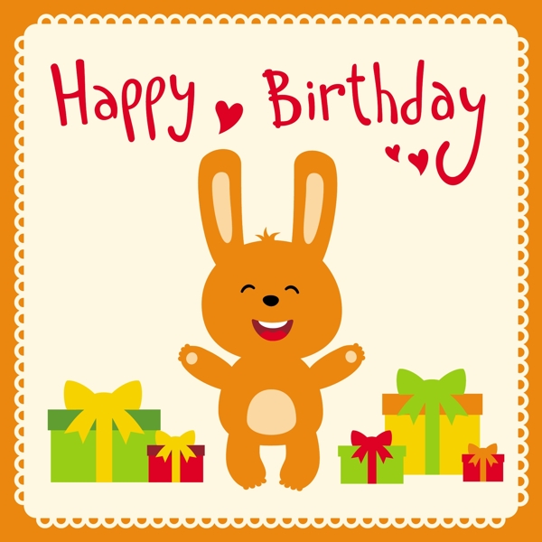 橙色兔子生日贺卡图片