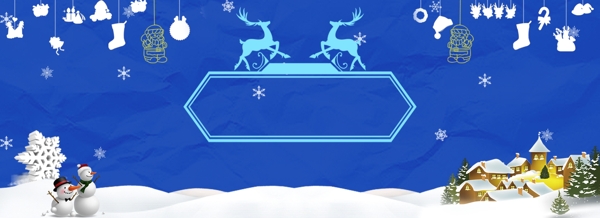 圣诞节蓝色雪景电商海报背景