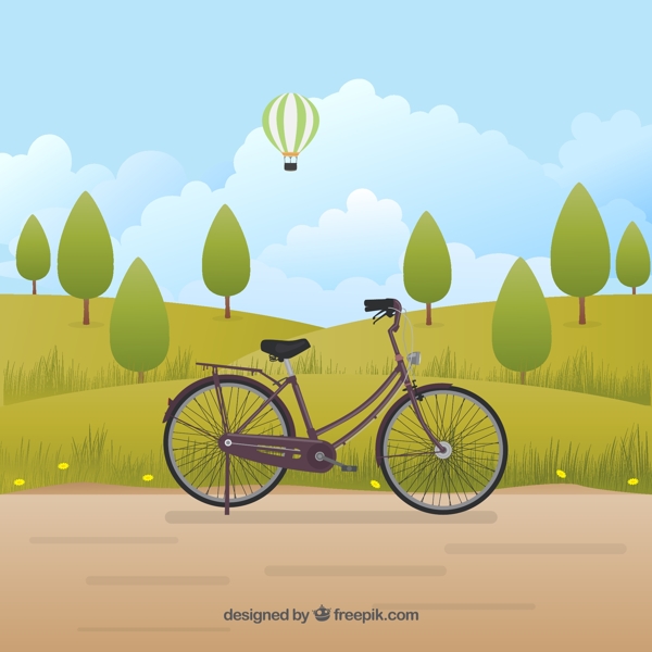 具有樹木背景的景觀中的復(fù)古自行車