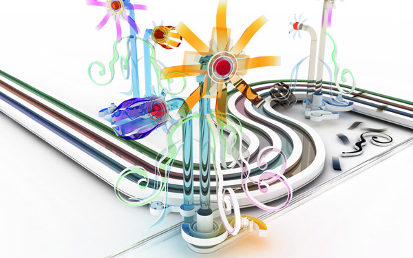 风车轨道抽象梦幻水晶色彩绚烂3D三维立体科幻广告电脑设计图片