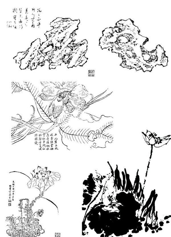 中国风水墨国画矢量卡通