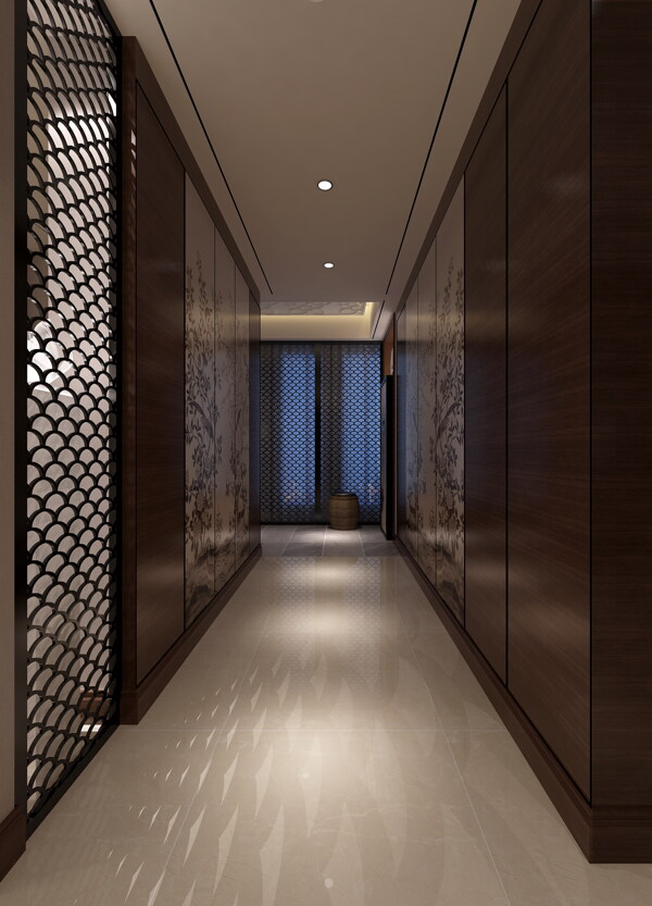 中式时尚室内走廊效果图