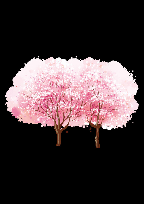 手绘粉色树透明装饰素材