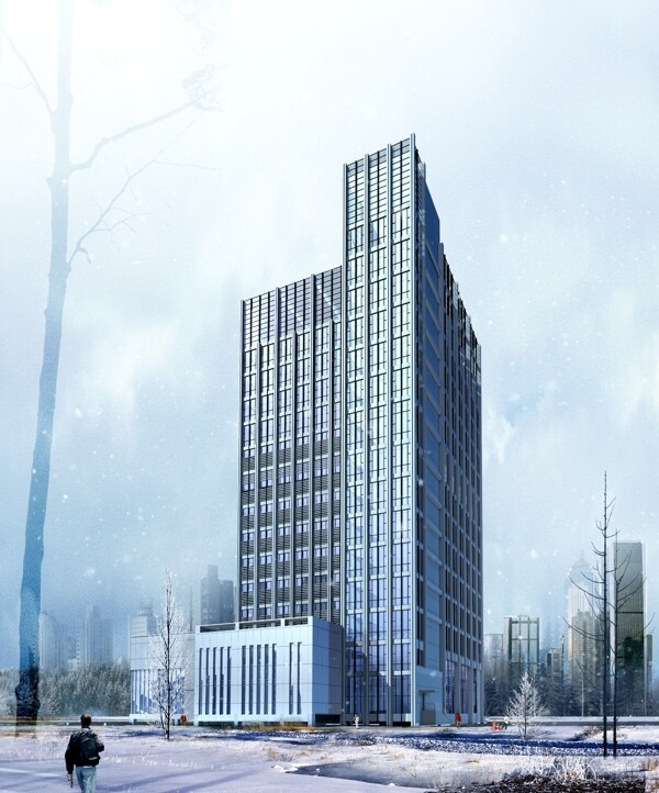 商务楼雪景设计图片