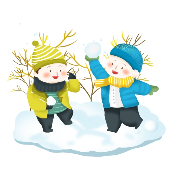 冬季打雪仗卡通儿童可商用场景插画4