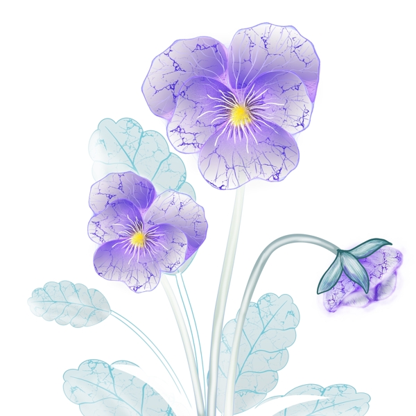 三色堇透明质感植物设计