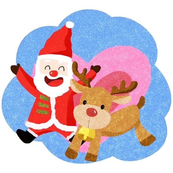 圣诞节可爱圣诞老人卡通插画麋鹿