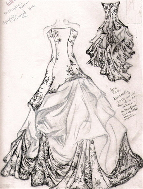 时尚抹胸婚纱长裙设计图
