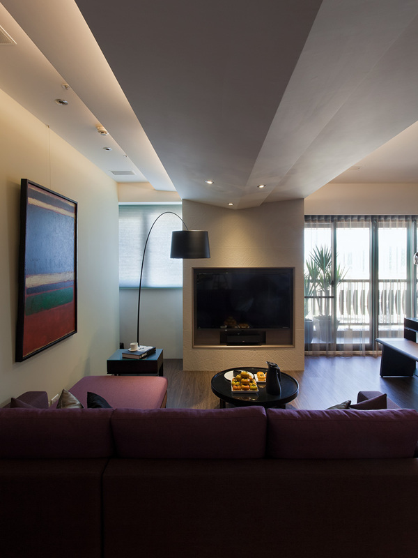 现代客厅紫色沙发室内装修JPEG效果图
