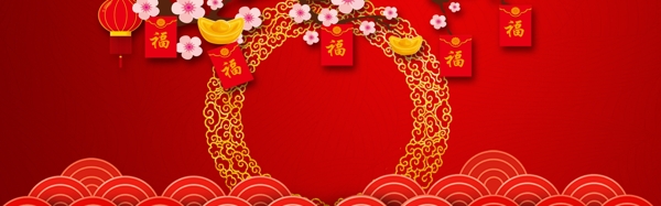 传统节日新年快乐猪年元旦banner背景
