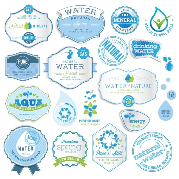 精致天然水矿泉水标签矢量素材图片
