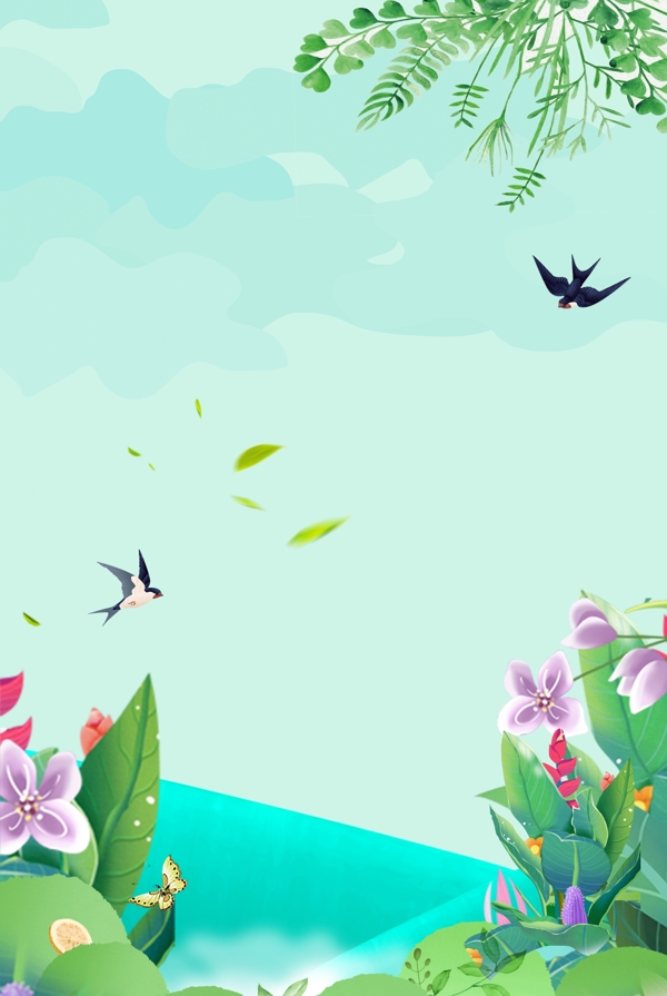 惊蛰二十四节气春季植物燕子海报