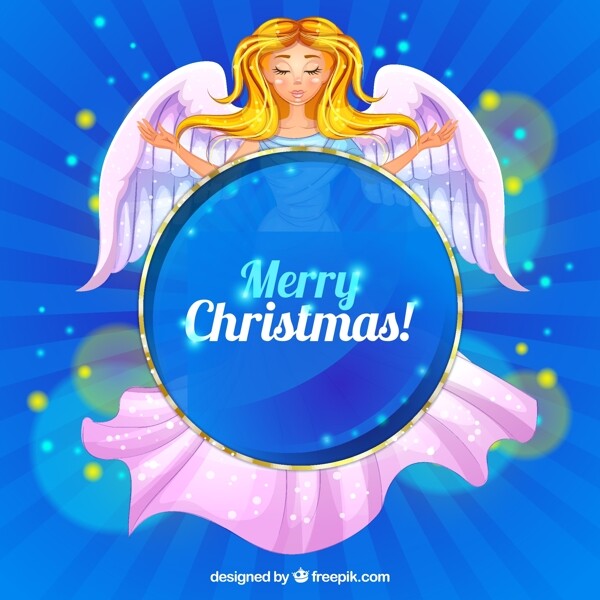 手绘天使蓝色圣诞背景