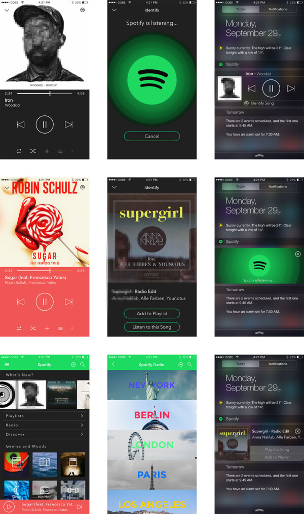Spotify设计移动手机APP界面UI