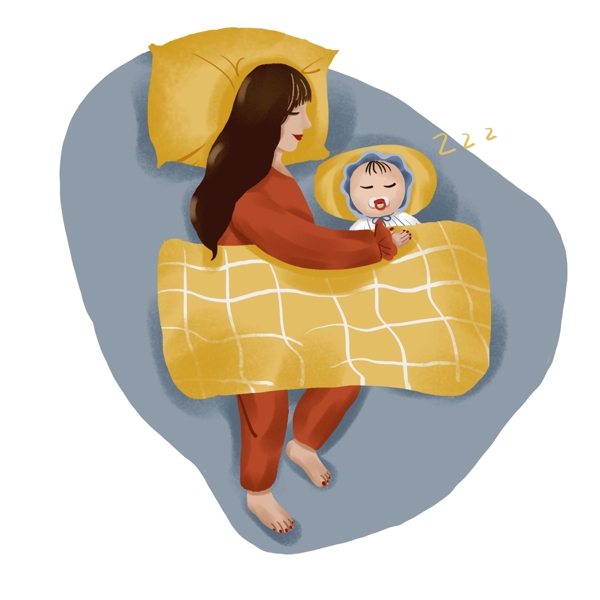 母亲节母亲陪伴孩子入睡的画面手绘元素