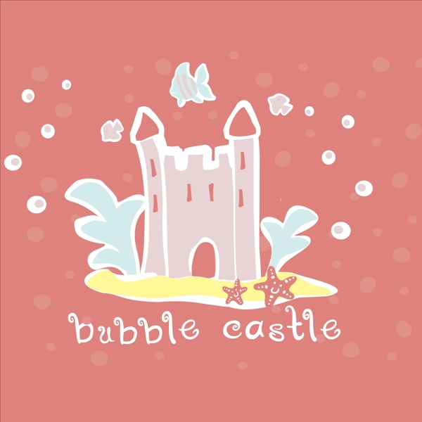 印花矢量图可爱卡通城堡文字英文免费素材