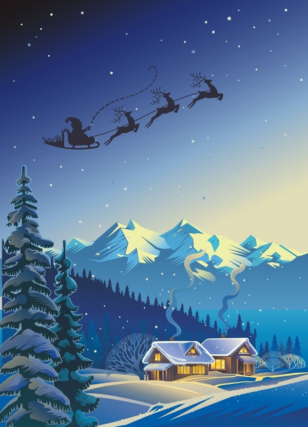 矢量卡通创意圣诞雪景背景素材