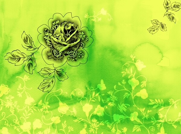 黄绿色调手绘水彩花纹PSD文件