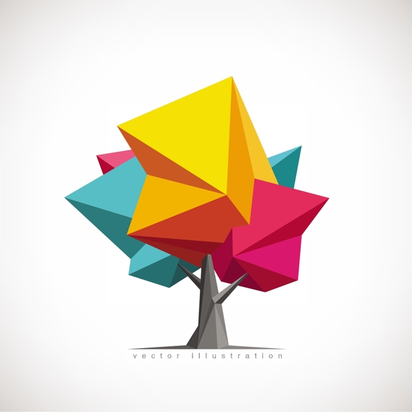 彩色树木低聚设计图案