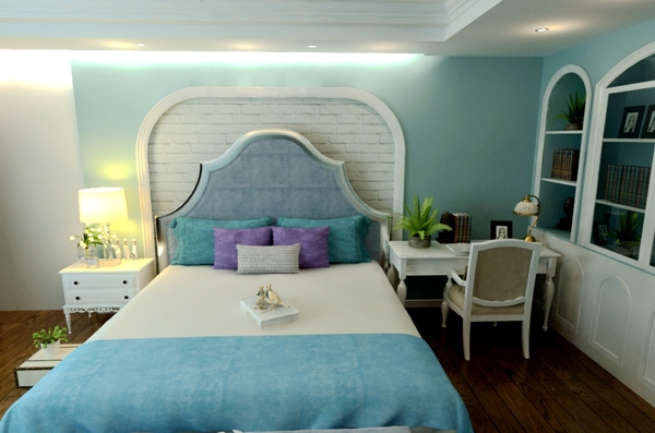 地中海蓝色卧室效果图