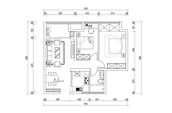 两室一厅CAD户型设计方案