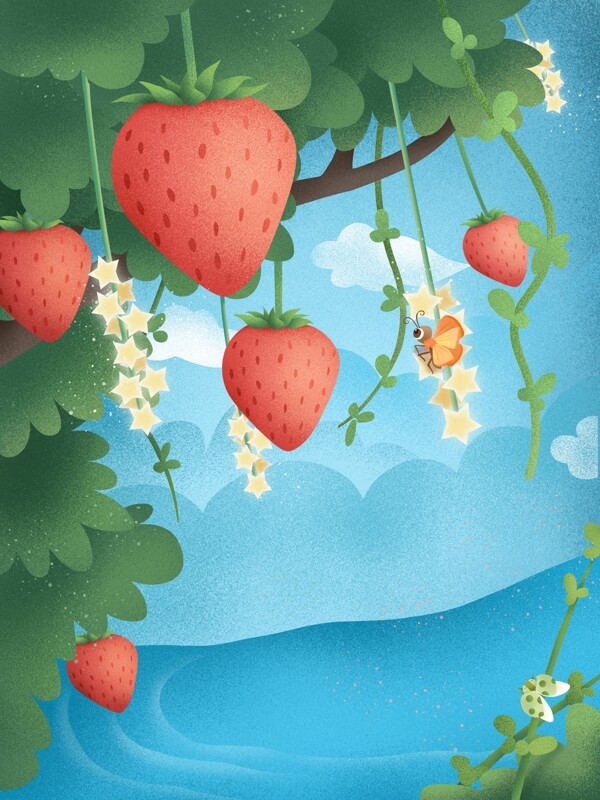 手绘草莓水果插画背景